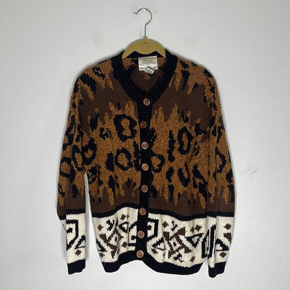 EXPRESS Vintage Leopard Print Knit Button Front Cardigan Size Small - Picture 1 of 8